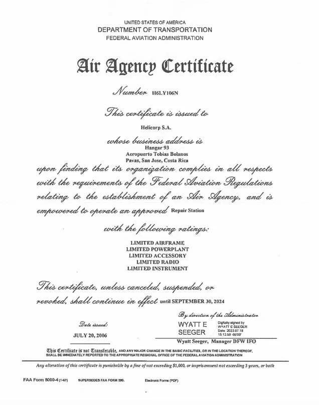 FAA Air Agency Certificate