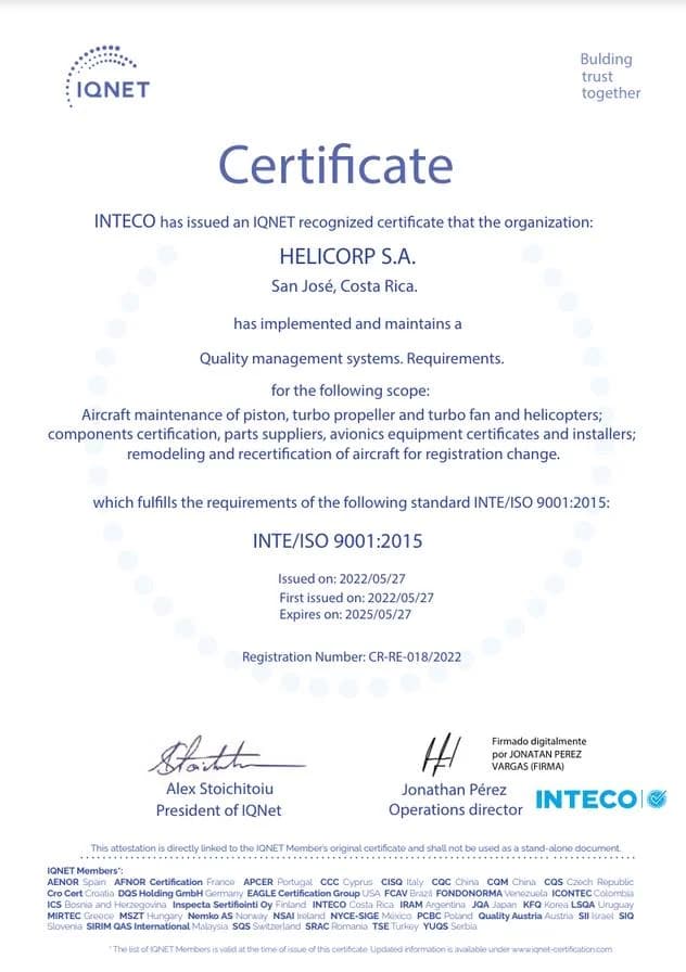 IQNET ISO 9001:2015 Certificate