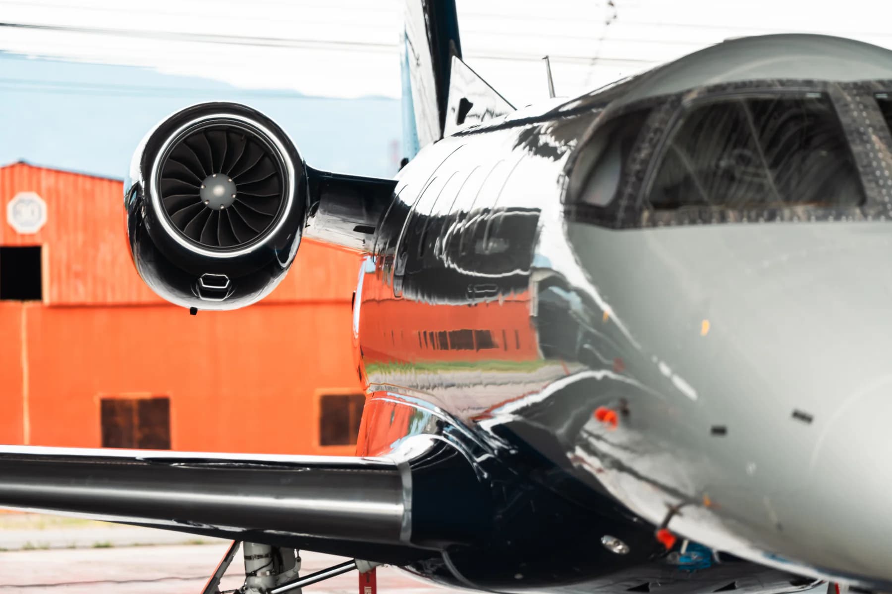 Business aircraft engine and fuselage detail